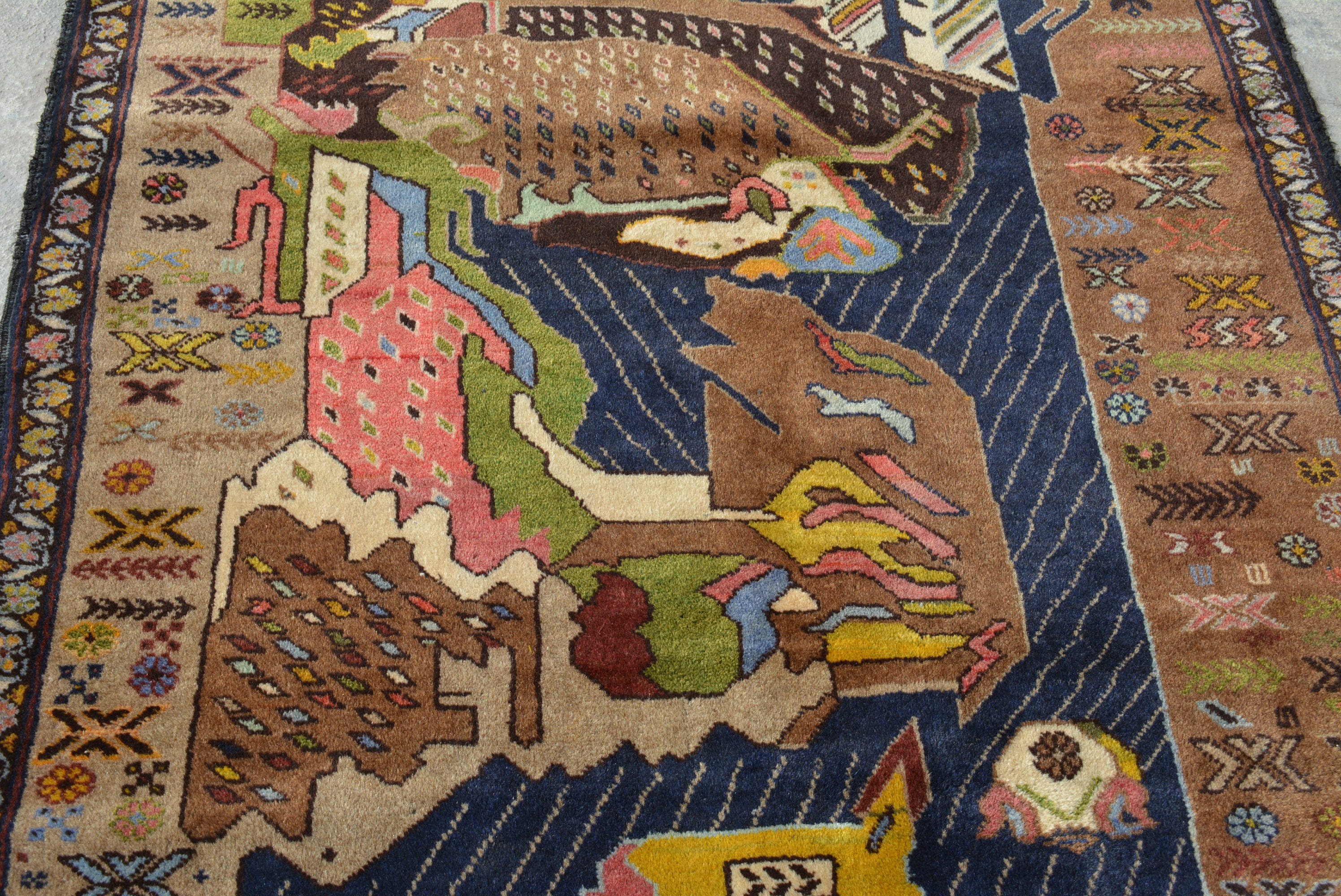 Stunning Afghan nomadic hand knotted pictorial rug 100 wool