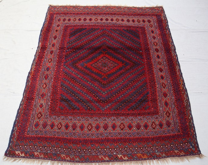 70% off 5 x 6.3 Ft/ vintage Afghan Mishwani Handmade Killim Rug - Tribal wool High Quality Killim rug Natural Dye Color Mishwani Belly Rug