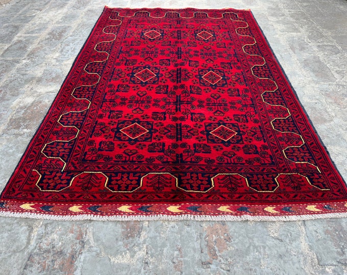 70% off 3'5 x 5'3 Red Afghan Tribal Red Wool rug | Hand knotted Boho area rug