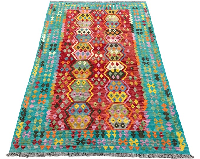 70% off Southwestern handwoven Tribal Chobi kilim rug - 7x10 afghan kilim rug - Turkish wool 7x10 area rug kilim