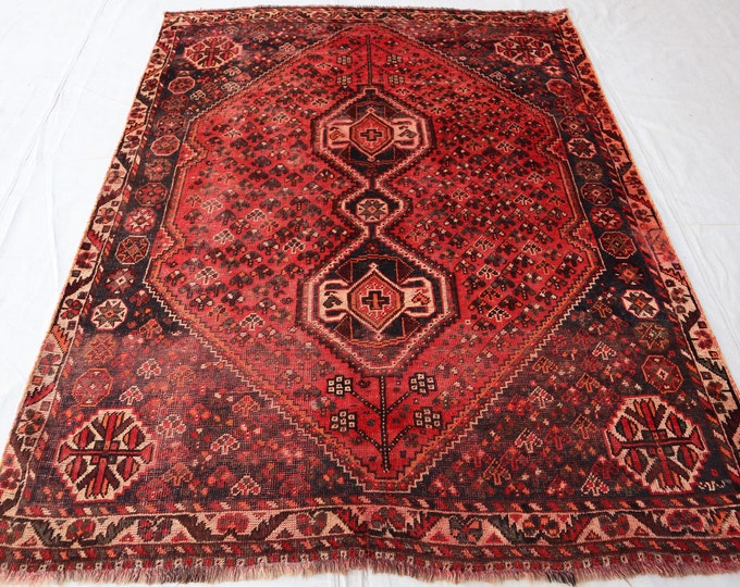 4'10 x 6'4 Elegant hand knotted tribal Caucasian rug - vintage rug