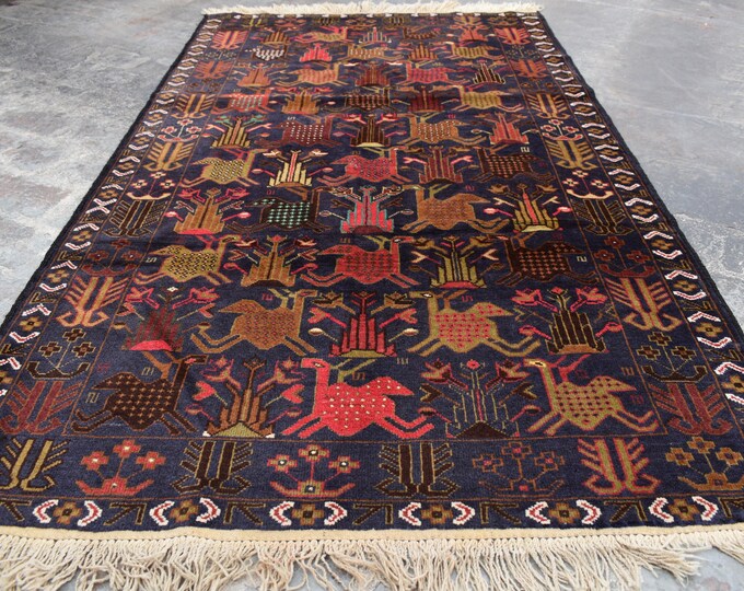 Beautiful Afghan handmade Beluchi wool rug / 3'10 x 6'6