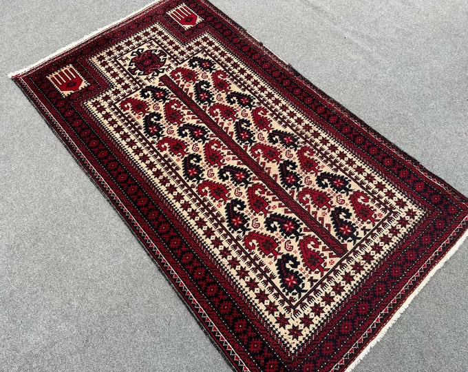 70% off 3.7 x 6.2 Ft/ Vintage 1960s Afghan Prayer rug | Afghan Baluch rug | handmade wool rug Jainamaz  Wool Afghan rug/ One of A Kind Rug
