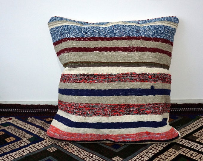 20"x20" Cotton kilim pillow cover, Handmade pillow cover, Pillow case, vintage Throw pillow, Anatolian Pillow case