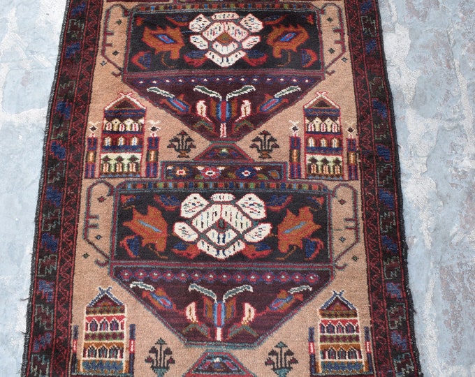 70% off Size 2.8 x 4.7 Ft Baluch Afghan GolDani rug | Hand knotted Geometric wool rug/ Natural Dye Color/ Vintage  Baluch Rug Area Rare Rug