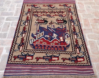 117 x 172 cm - Afghan Tribal Hand knotted War Rug - Free shipping - Wool Decor Rug