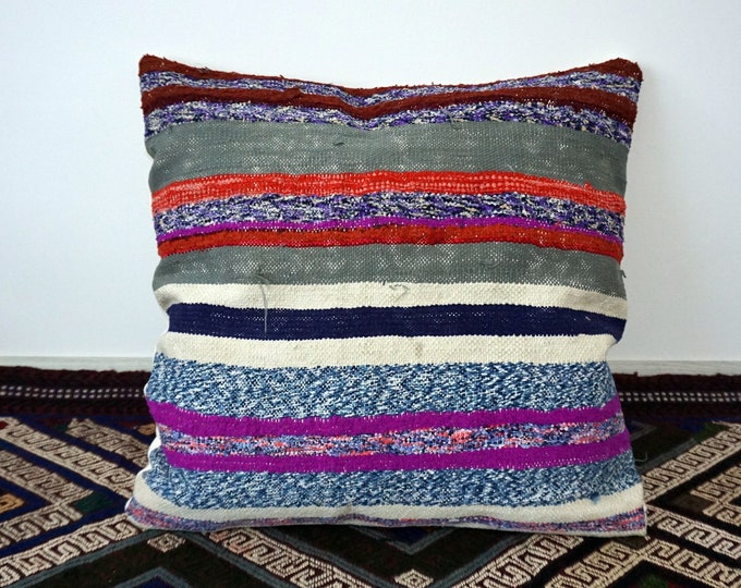 20"x20" Cotton kilim pillow cover, Handmade pillow cover, Pillow case, vintage Throw pillow, Anatolian Pillow case