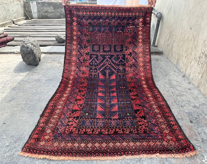 70% off 3.3 x 5.7 Ft/ Vintage worn Afghan Prayer rug | Afghan Baluch rug | handmade wool rug Gergeous Wool Prayer Afghan rug