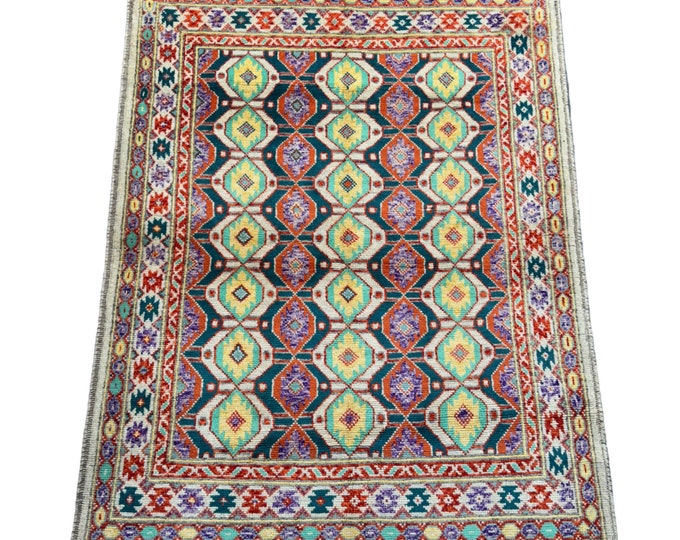 5'0 x 6'6 Bright Modern Contemporay gabbeh rug - Afghan Modern Chobi rug - hand knotted Afghan rug