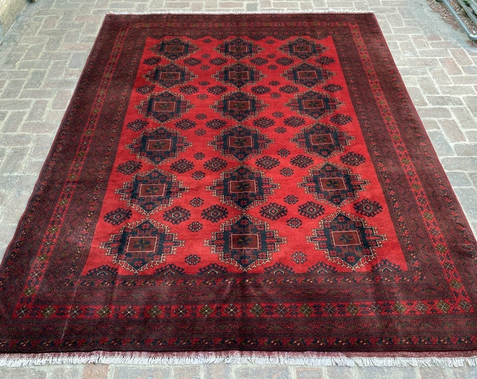 8'6 x 11'2 Large Afghan Turkmen Hand knotted Wool area rug - Rugs for living room - Bedroom rugs