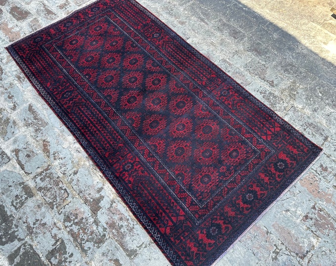 70% off  3.3 x 6.2 Ft/ Afghan vintage 1980s Baluch Zakani Wool Rug - Handmade tribal Dark Blue afghan Geometric Rug Natural Dye Color  Rug