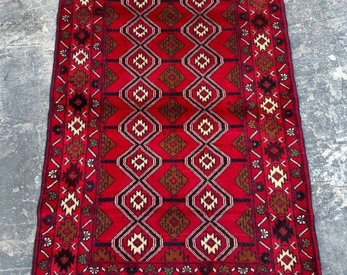 70% off Size 2.10 x 5 Ft Baluch Afghan rug | Hand knotted Geometric wool rug/Nomadic Dog Foot Natural Dye Color/ Vintage  Baluch Rug