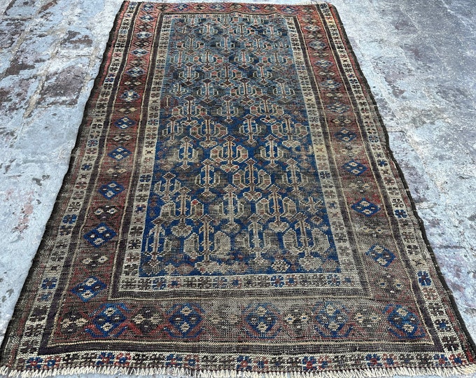 70% off Size 3 x 4.6 Ft Baluch Afghan Antique rug | Hand knotted Geometric wool rug/ Natural Dye Color/ Vintage  Baluch Rug Area Rare Rug