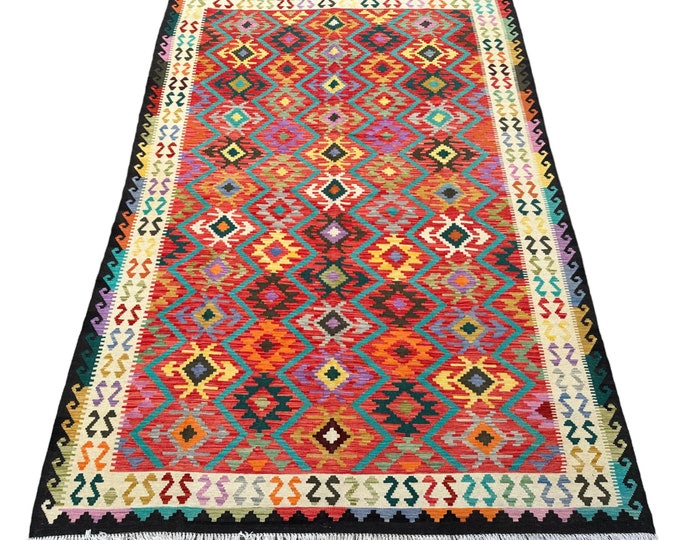 70% off Orange 7x10 Oriental handwoven Afghan wool kilim rug - rug for bedroom - Kuchi handmade kilim rug