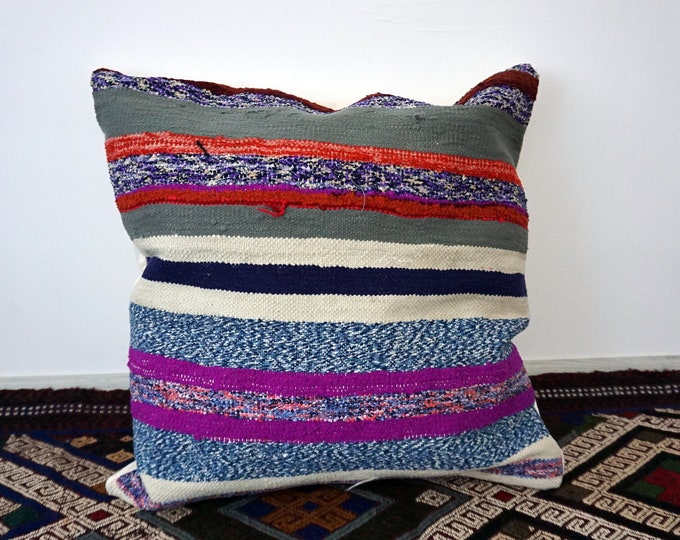 20"x20" Cotton kilim pillow cover, Handmade pillow cover, Pillow case, vintage Throw pillow, Anatolian Pillow case