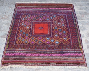 70% off 4.7 x 4.7 Ft/ Afghan tribal Squar Sofra kilim Rug, Traditional wool kilim/Handknotted old Geometric killim Rug/ Natural Dye Colors