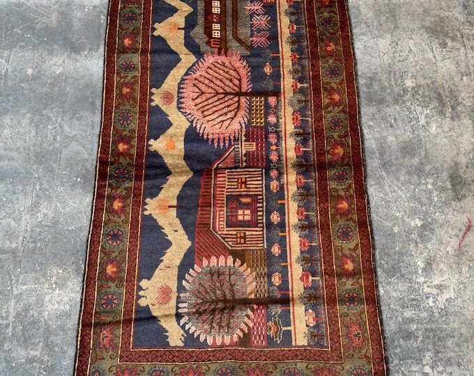 Vintage Hand knotted Afghan rug | Kuchi wool tribal wool rug