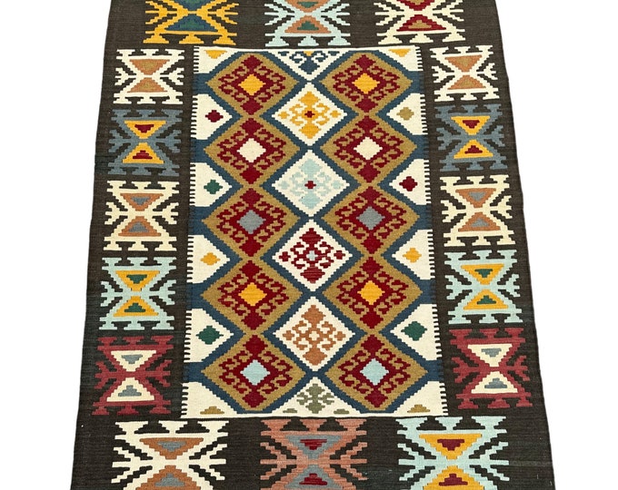 70% off Contemporary 5x7 Handwoven Afghan Kilim rug - Tribal 5x7 kilim rug - Geometric bedroom kilim rug