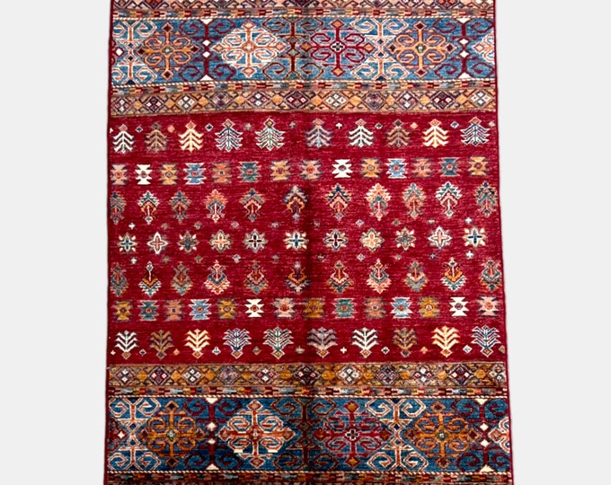 Gorgeous Hand-Knotted Afghan Khorjin Veg Dye Wool Rug - Vibrant, Timeless, & Artisan-Crafted
