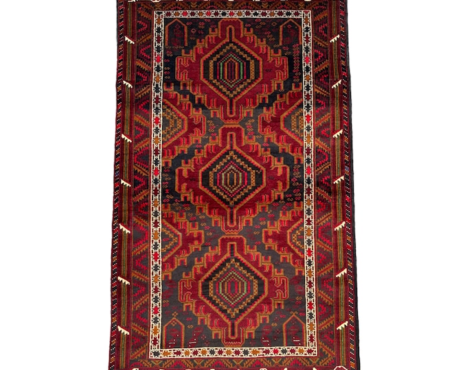 70% off Afghan Baluch hand knotted wool rug | Boho decorative Carpet