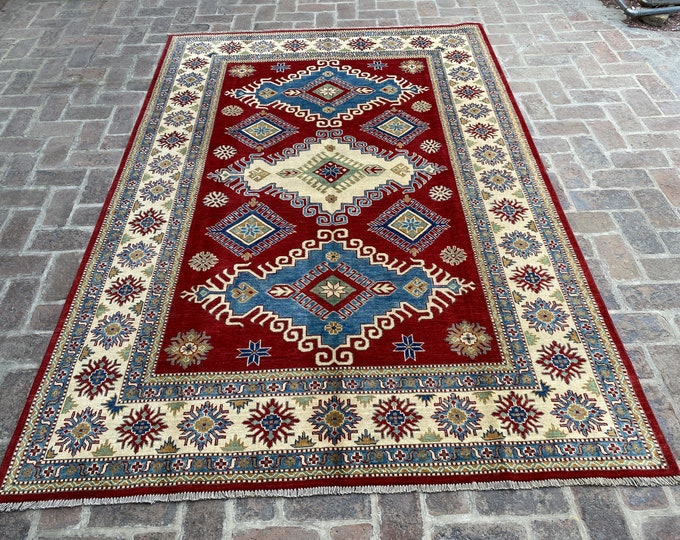 6'6 x 9'5 Veg dye rug - hand knotted Fine kazak wool rug - rug for bedroom - hand spun wool rug - Dining room rug