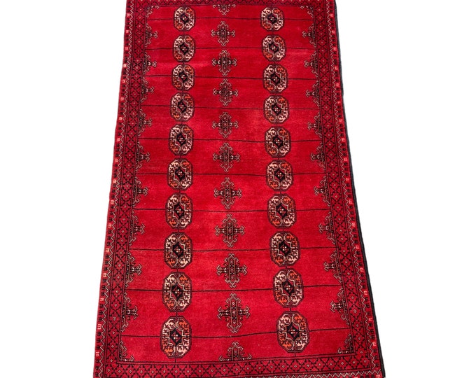 Vintage Tribal Afghan Bukhara rug | Red Tribal wool rug