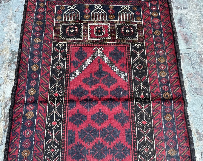 70% off 2.9 x 4.10 Ft/ Vintage worn Afghan Prayer rug | Afghan Baluch rug | handmade wool rug Gergeous Wool Prayer Afghan rug