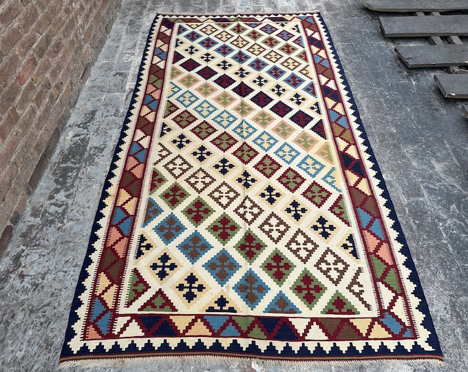 70% off  5.2 x 9.6 Ft Yellow Southwestern handwoven Tribal kilim rug / afghan kilim rug - Turkish wool area rug kilim/ Natural Dye Color