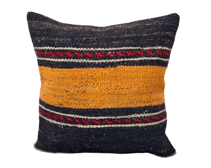 16"x16" Throw pillow case, Turkish handmade pillow, Kilim pillow cover, Vintage Anaotlian Handmade kilim, Afghan Pillow, Corner pillow