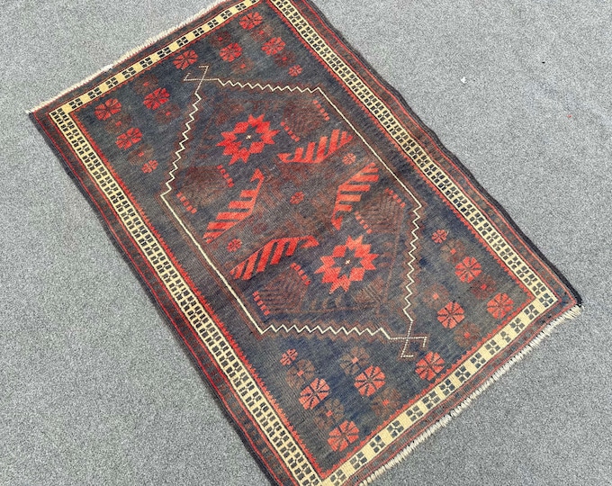 70% off Size 2.6 x 3.9 Ft F/ Best Afghan Wool rug | Hand knotted Medallion Turkish Dizine GorGeous rug/ Natural Dye Color/ Vintage 1970s Rug