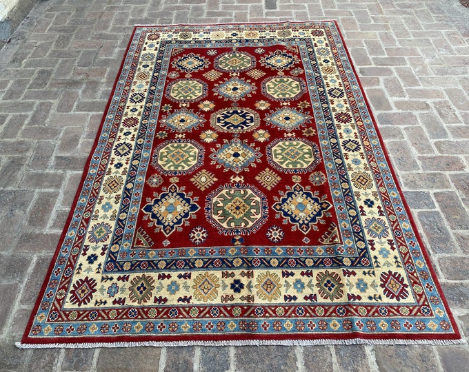 5'9 x 8'10 Veg dye rug - hand knotted kazak wool rug - rug for bedroom - hand spun wool rug