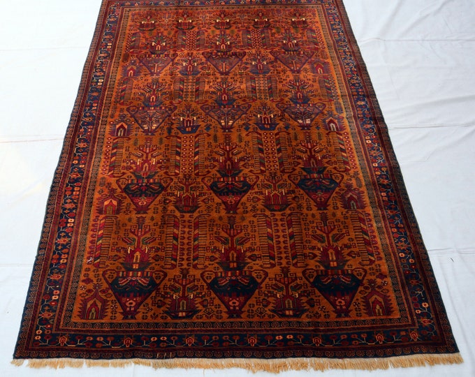 Vintage hand knotted Afghan rug - Tribal rug for Living room and bedroom 6'6 x 9'5