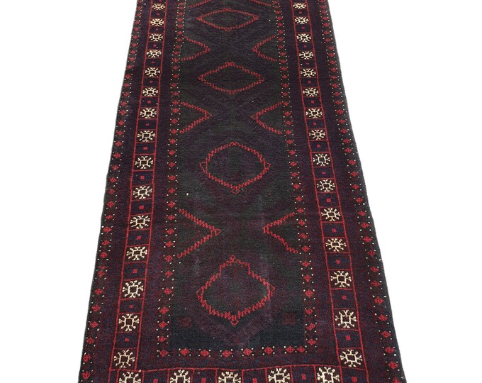 2'9 x 9'2 ft - Afghan Vintage Beluch Rug runner / Tribal handmade rug runner