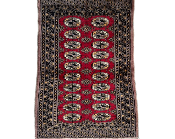 70% off Bokhara Rug with Ruby Red and Gum Color - Elegant Traditional Design