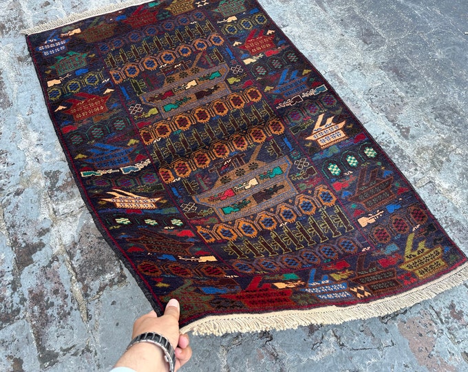 70% off 3.1 x 4.9/ Vintage Afghan Baluch War Rug Oriental War rug - Afghan War carpet/  Natural Dye Color