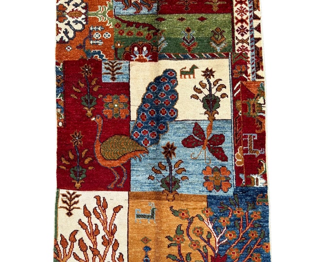 3x4 Afghan handmade Pictorial Khorjin Rug - Kids room rug - Bedroom rug - veg dye rug