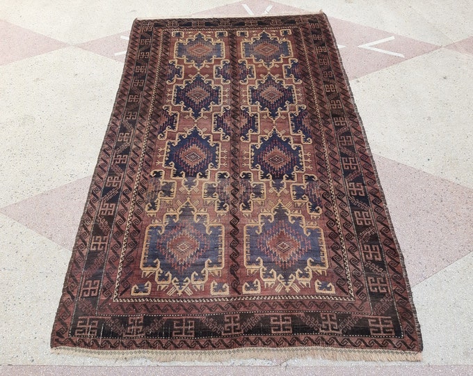 Vintage Afghan Baluch Tribal handmade rug - 5'8 x 9'4