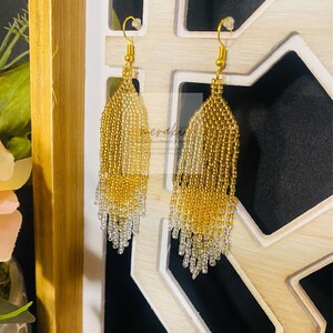 Gold Earrings, Ombré Earrings, Beaded Earrings, Seed Bead Fringe, Boho Earrings, Handmade Earrings, Dangle Earrings