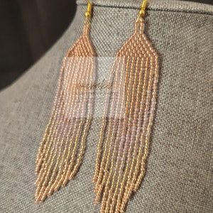 Fairy Gold, Rose Gold, Gold Ombre&#39; Earrings, Beaded Earrings, Seed Bead Fringe, Boho Earrings, Handmade Earrings, Dangle Earrings