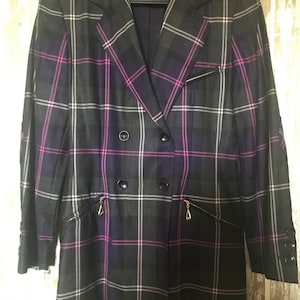 Vintage Margaretha Ley Fine Wool Purple Check Jacket