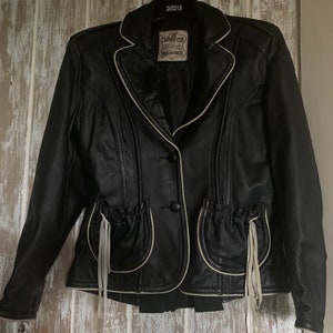 Vintage Schwarze und Graue Lederjacke, Vintage Schwarze Kurze Lederjacke, Damen Lederjacke