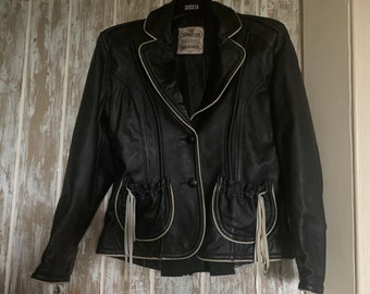 Vintage Black And Grey Leather Jacket, Vintage Black Short Leather Jacket, Ladies Leather Jacket