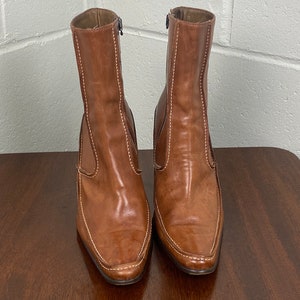 Vintage Tan Leather Vittorio Piani Ankle Boots, Vintage Ankle Boots, Italian Tan Ankle Boots