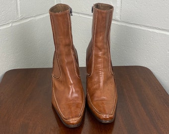 Vintage Tan Leather Vittorio Piani Ankle Boots, Vintage Ankle Boots, Italian Tan Ankle Boots