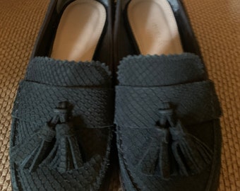 Michael Pasinkoff Black Leather Suede Loafers Girls Vintage  display picture 1