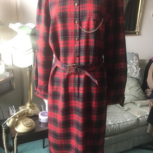 Vintage Red Tartan Plaid Dress, Red Tartan Dress, Vintage Red Tartan Day Dress