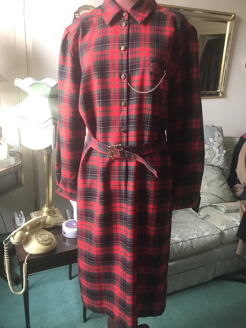 red tartan shift dress