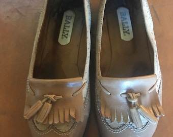 Vintage Tan Bally Slip em Oxfords, Sapatos Bally Vintage, Sapatos Bally Slip On