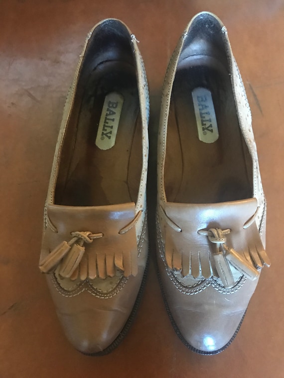 Vintage Tan Bally Slip On Oxfords, Vintage Bally … - image 1