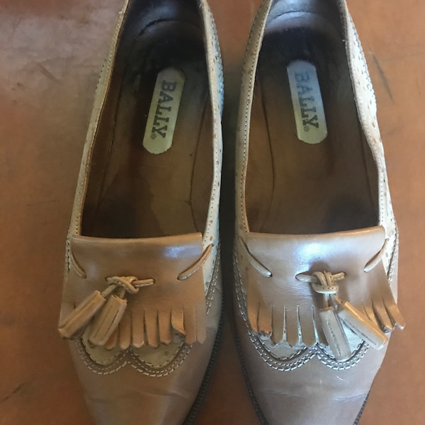 Vintage Tan Bally Slip On Oxfords, Vintage Bally Shoes, Bally Slip On Shoes